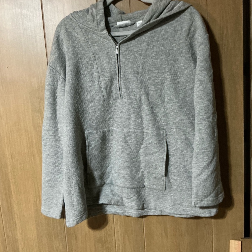 Pure Jill J. Jill 1/4 Zip Gray Hooded Top Shirt  Women's Size MedIum W/Pocket